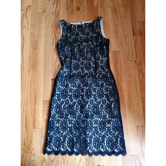 Ann Taylor | Dresses | Ann Taylor Black Lace Dress With Underlay Midi Zip  Up Size 8 | Poshmark
